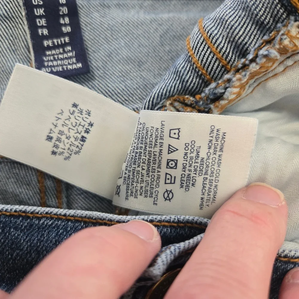 Lands End Womens 18 Petite Straight Leg Jeans Medium Wash Stretch Denim Blue